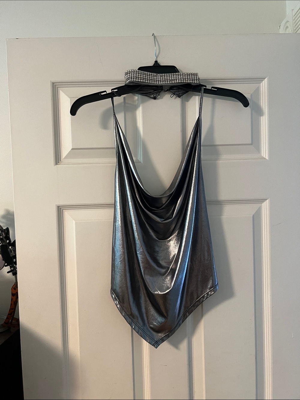 Charlotte Russe Metallic Silver Cowl Neck Crop Top
